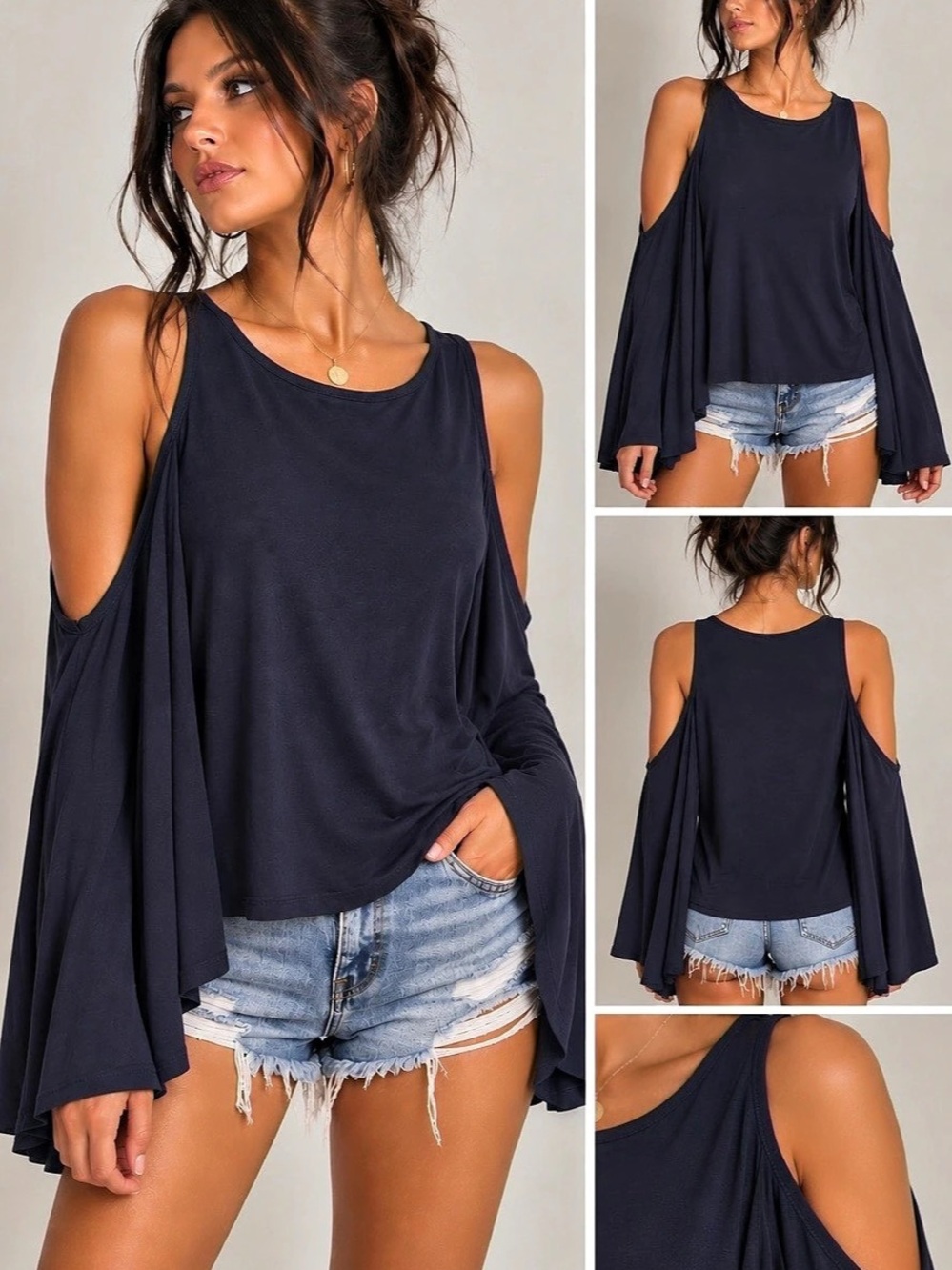 Hollister Cold Shoulder Top in Blue Size Small Like New